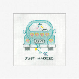 Just Married Greetings Card - Heritage Crafts Cross Stitch Kit