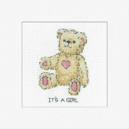 It's A Girl Greetings Card - Heritage Crafts Cross Stitch Kit