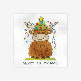 Highland Christmas Lights Greetings Card - Heritage Crafts Cross Stitch Kit