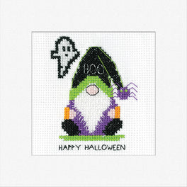 Gonk Boo Greetings Card - Heritage Crafts Cross Stitch Kit