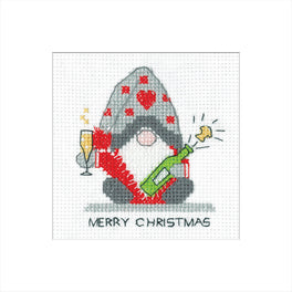 Gonk Christmas Fizz Greetings Card - Heritage Crafts Cross Stitch Kit