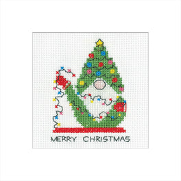 Gonk Christmas Lights Greetings Card - Heritage Crafts Cross Stitch Kit