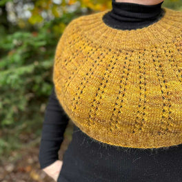 Betwixtmas 2024 Knitted Shoulder Cowl - Gold in Fyberspates Vivacious 4ply & Rowan Kidsilk Haze by Carol Meldrum