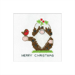 Gonk Christmas Pudding and Robin Greetings Card - Heritage Crafts Cross Stitch Kit