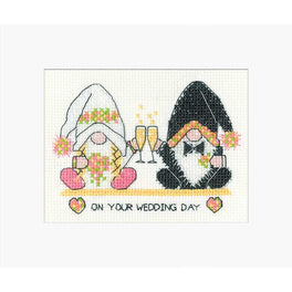 Gonk Wedding Day Greetings Card - Heritage Crafts Cross Stitch Kit