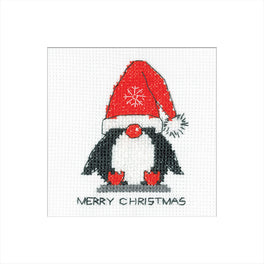 Penguin Santa Greetings Card - Heritage Crafts Cross Stitch Kit