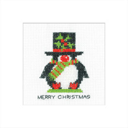 Penguin Top Hat Greetings Card - Heritage Crafts Cross Stitch Kit