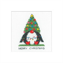 Penguin Tree Greetings Card - Heritage Crafts Cross Stitch Kit