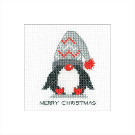 Penguin Woolly Hat Greetings Card - Heritage Crafts Cross Stitch Kit