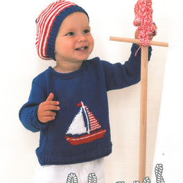 Babies Sweater with Sailing Boat Motif and Sailors Hat knitted  in Rico Baby Cotton Soft DK (325)